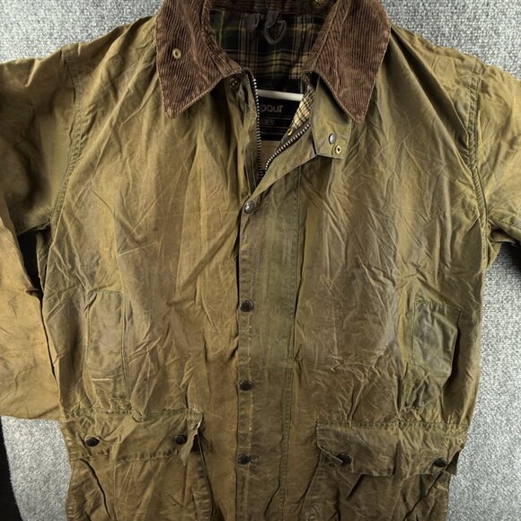 Barbour Border Waxed Jacket A200 Zip Green C40 Lined Tartan Collared Outdoor ** - Picture 1 of 16
